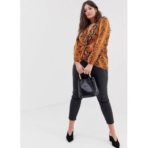 ASOS Design Curve Long Sleeve Twist Front Snakeskin Blouse